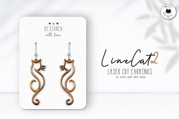 Fancy One Line Cat Earrings SVG | Cat Laser Cut