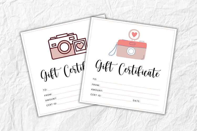Printable Rose Gold Camera Gift Certificate template example image 1