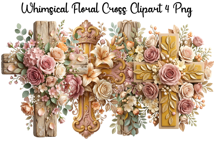 Whimsical Floral Cross Png Clipart