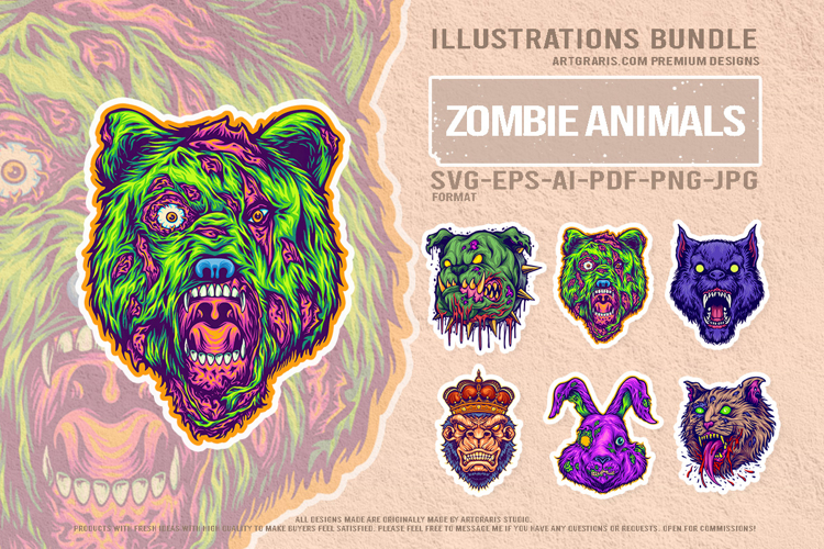 Mutant Animal Monsters Creepy Zombie Vector Illustration