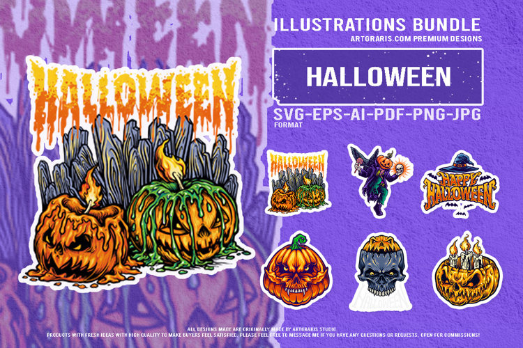 Twisted Pumpkin Heads And Macabre Skulls Halloween Design