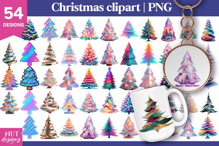 Soft Glow Christmas Clipart, Iridescent Christmas tree