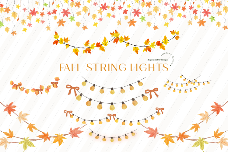 Fall Autumn Floral String Lights Clipart, Fall Autumn Floral
