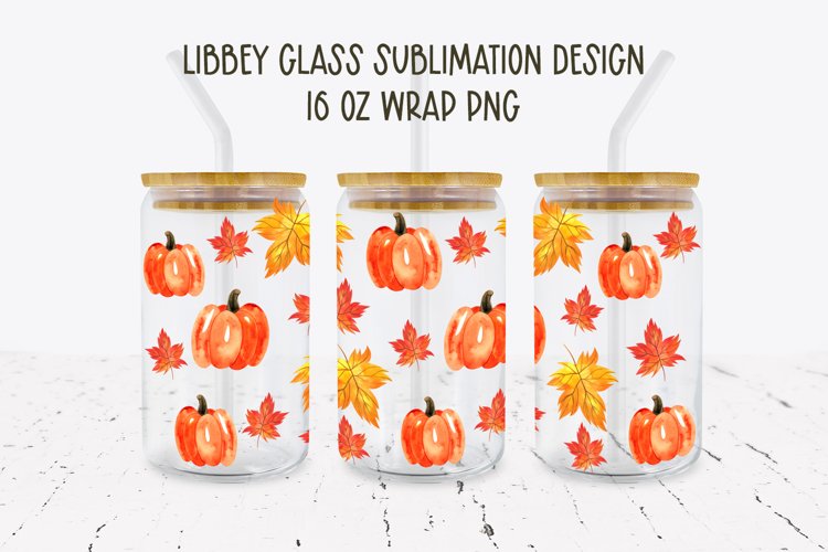 Fall Libbey Glass. 16 oz Glass Can. Pumpkin Wrap Sublimation