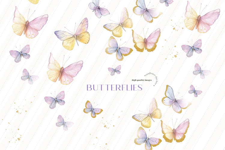 Purple & Pink Butterflies Glitter Clipart, Gold Butterfly