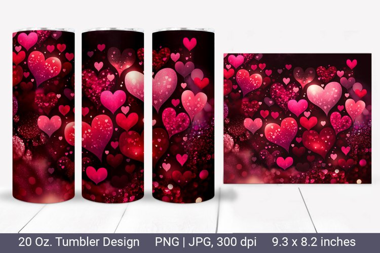 Glitter Hearts Tumbler. Valentines Day Sublimation Tumbler.