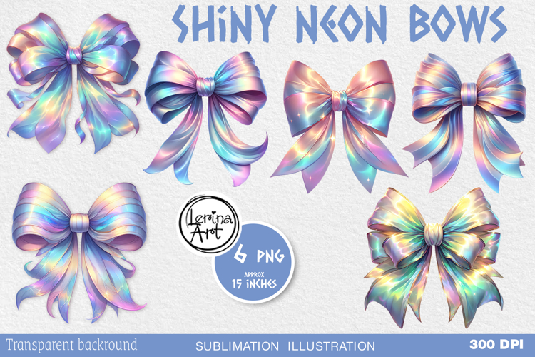 Shiny neon bows. Sublimation design PNG