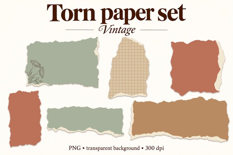 Vintage Torn Paper Scrapbook floral paper scrapbooking example image 1