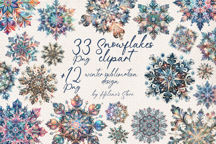 Christmas snowflakes BUNDLE | Cute Winter flower design png