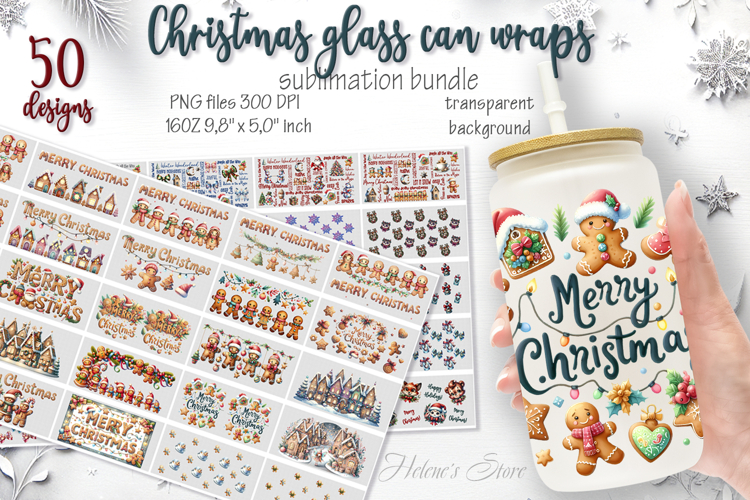 Marry Christmas glass can wrap 16oz BUNDLE|Cute xmas designs