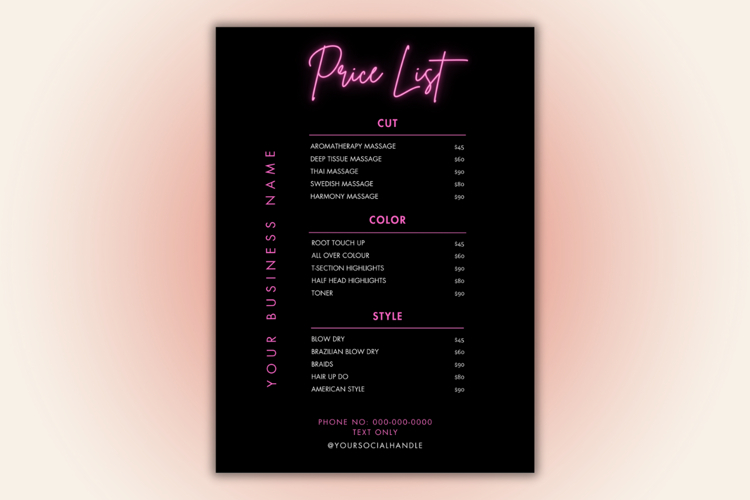 DIY Salon Price List Template