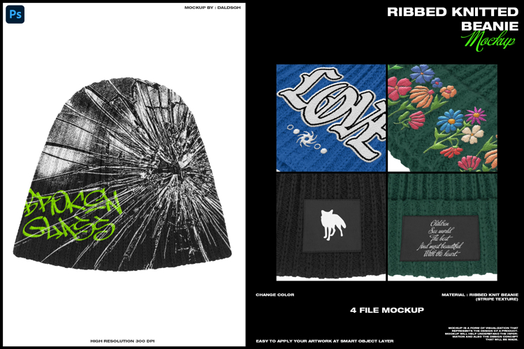 Ribbed Knitted Beanie - Mockup