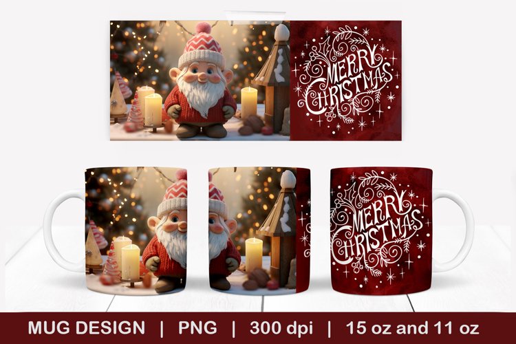 Christmas Gnome Mug- 3d Christmas mug, Christmas mug wrap