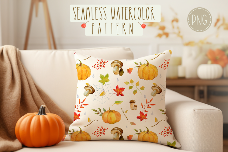 Autumn hand-drawn watercolor seamless pattern