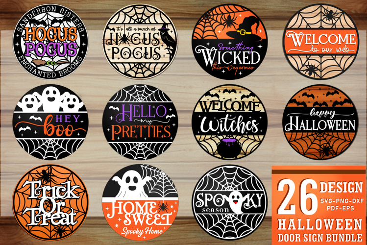 Halloween Round Door Hanger Sign SVG Laser Cut Files Bundle