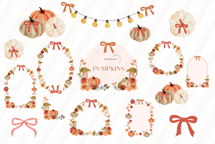 Bow Boho Pumpkin String light clipart, Bow Coquette Boho