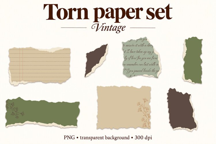 Vintage Torn Paper Ephemera ripped paper scrapbooking example image 1