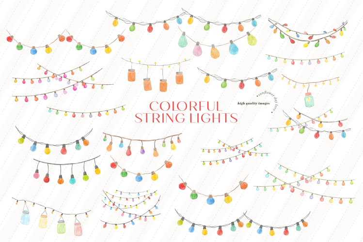 Mason Jar Colorful String Lights Clipart, Blue String Lights