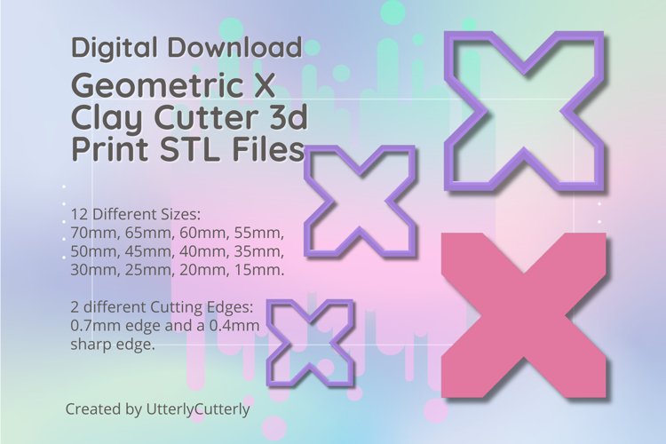 Geometric X Clay Cutter - Cross STL Digital File Download- 1