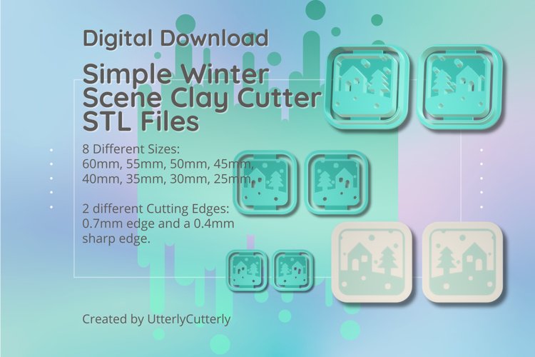 Simple Winter Scene Tile Clay Cutter - Christmas Winter STL