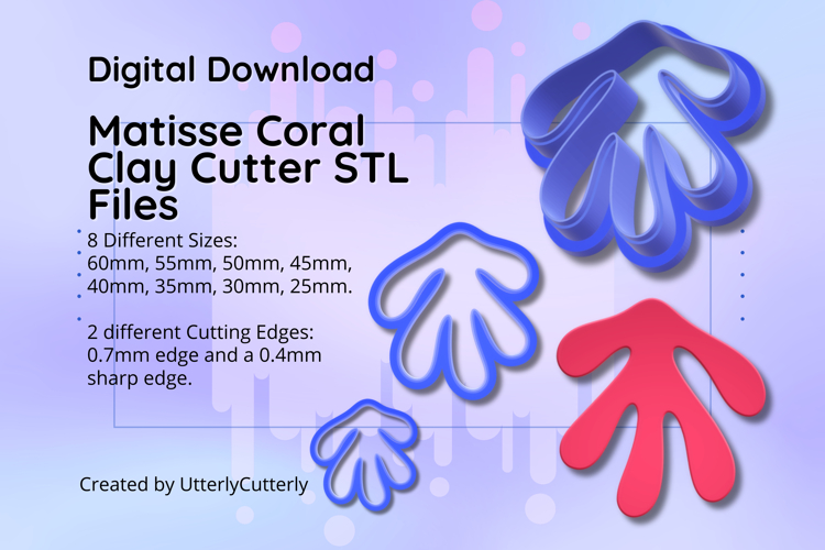 Clay Cutter STL File Matisse 2- Seaweed Coral Earring Digita