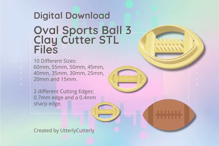 Oval Sports Ball 3 Clay Cutter - American Football- Rugby -