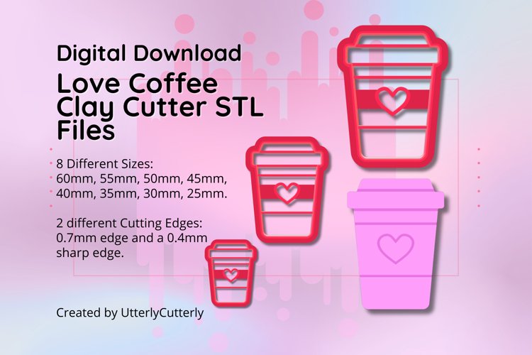 Love Coffee Donut Clay Cutter - STL Digital File Download- 8