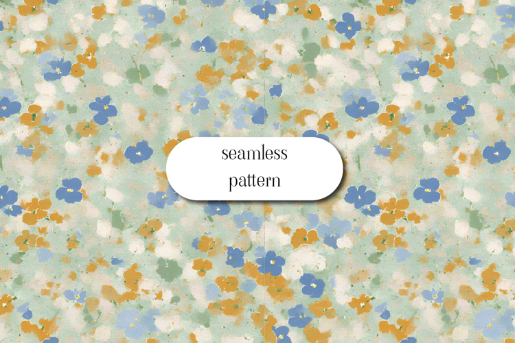 Ditsy Floral Seamless Pattern Blue Mustard Sage JPG example image 1