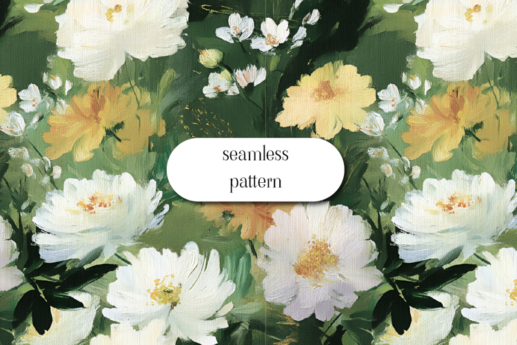 Vintage Floral Seamless Pattern Garden Flowers Green example image 1