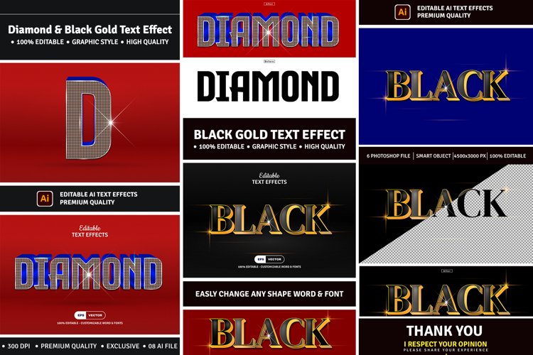 Diamond & Black Gold Text Effect example image 1