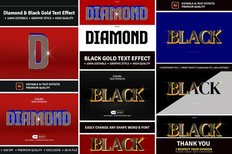 Diamond & Black Gold Text Effect