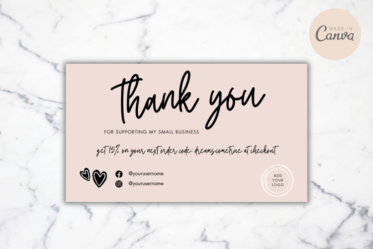 Blush Pink Order Thank You Business Card