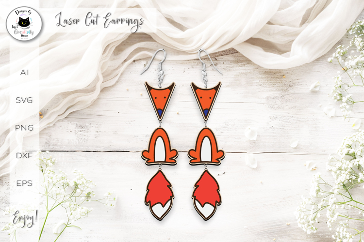 Fox Earrings Laser Cut SVG | Dangling Animal Earrings