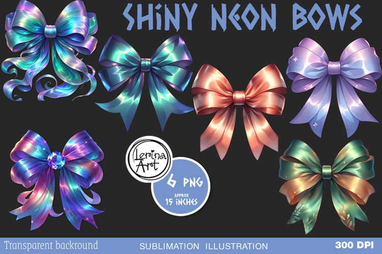 Shiny neon bows. Sublimation design PNG