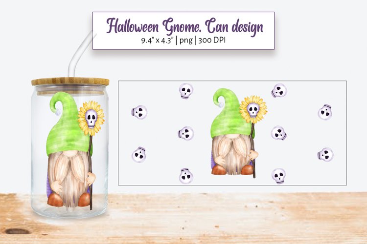Halloween gnome with wooden stick and skulls. Halloween can example image 1
