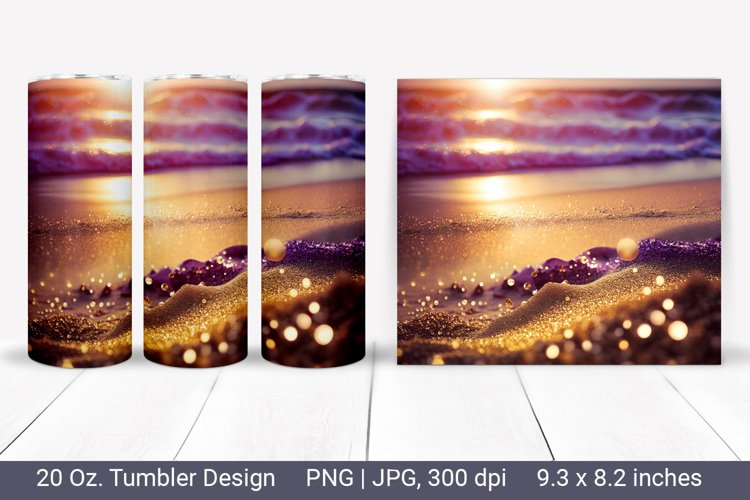 Summer tumbler sublimation- glitter sunset on the beach.