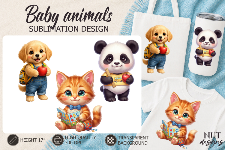 School Baby Animals Sublimation preschool kindergarten