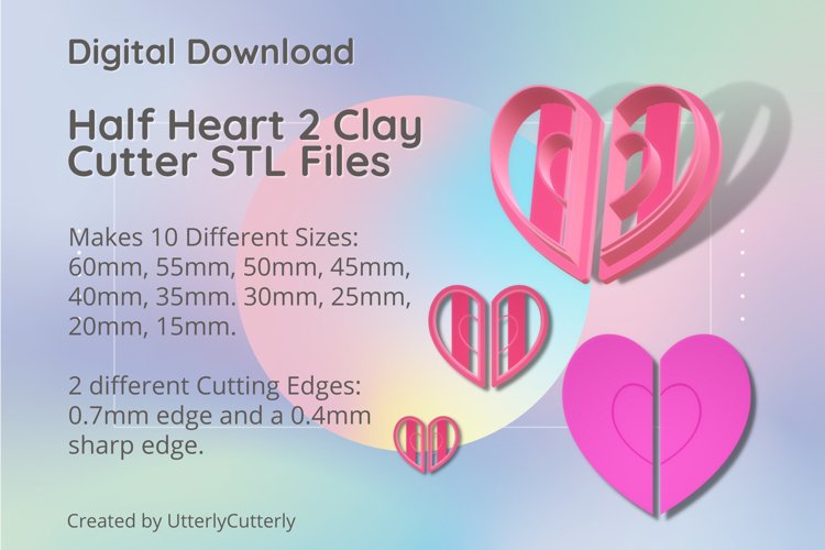 Half Heart 2 Clay Cutter - Cookie Cutter STL File