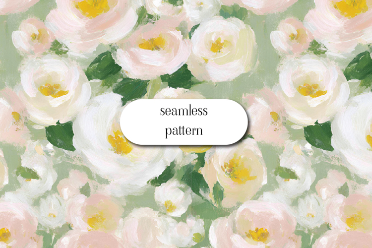 Seamless Floral Pattern Pastel Roses Sage Background JPG example image 1