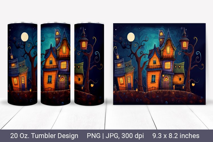 3d halloween tumbler wrap- 3d haunted house.