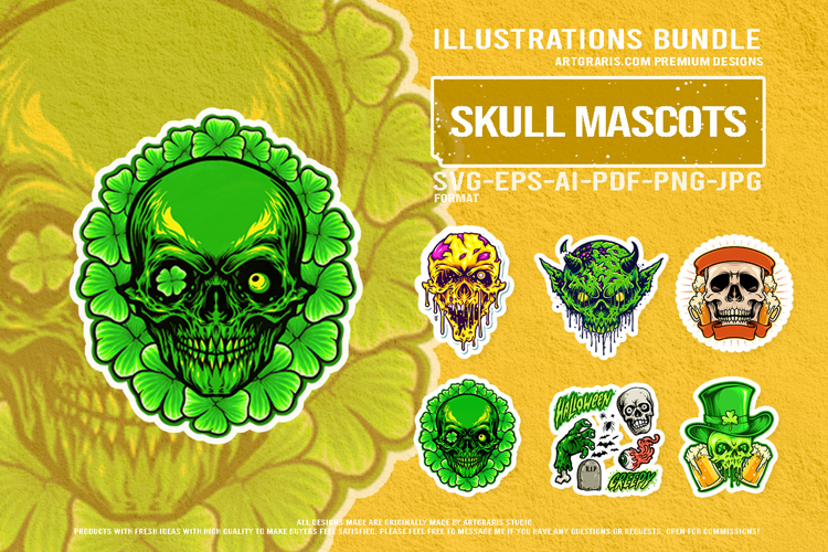 Toxic Skulls and Shamrock Spirits of Darkness Vector set