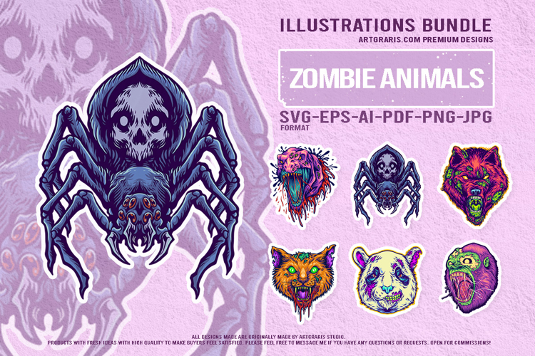 Undead Creatures Collection With Spider And Animal Heads Art