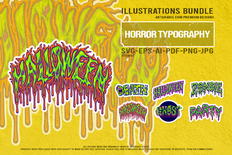 Horror slime lettering death halloween ghost party typograph