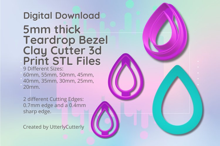 Clay Cutter STL File 5mm Thick Teardrop Bezel- Classic Earri