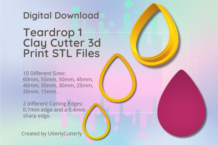 Clay Cutter STL File Teardrop 1- Classic Earring Digital Fil