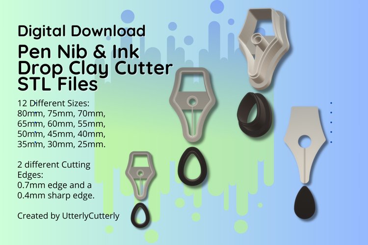 Clay Cutter STL File Pen Nib Ink Drop- Writers Earring Digit