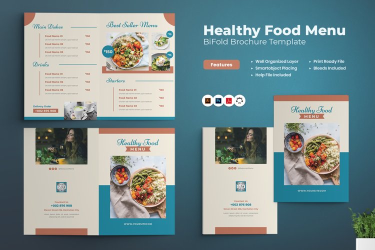 Healthy Food Menu Bifold Brochure example image 1