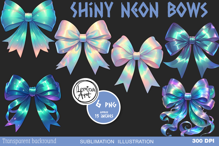 Shiny neon bows. Sublimation design PNG