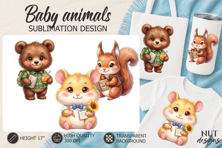 School Baby Animals Sublimation preschool kindergarten