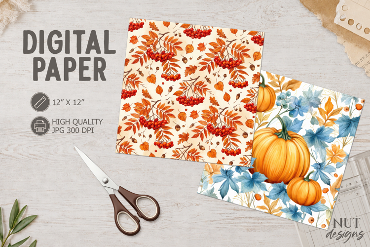 Autumn Rowan Berry Pumpkin Digital Paper